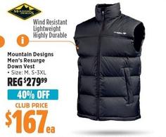 Mountain Designs - Men’s Resurge Down Vest offers at $167 in Anaconda