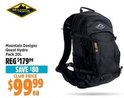 Mountain Designs - Quest Hydro Pack 20L offers at $99.99 in Anaconda