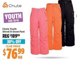 Chute - Youth Shred III Snow Pant offers at $76.99 in Anaconda
