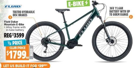Fluid - Dakar Mountain E-Bike offers at $1799 in Anaconda