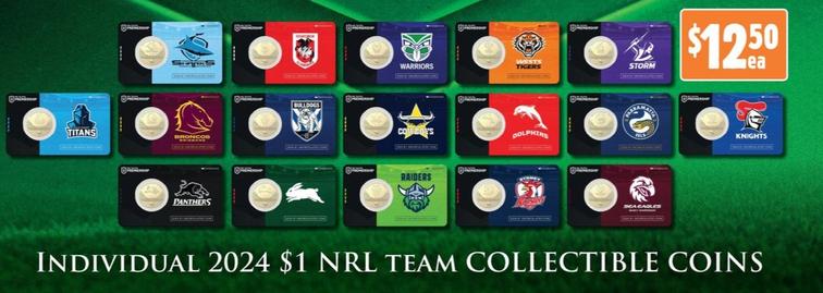 NRL  - Individual 2024 $1 Team Collectible Coins offers at $12.5 in Anaconda