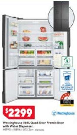 Westinghouse - 564l French Quad Door Fridge With 3.5l Water Tank Dispenser - Matte Charcoal Black offers at $2299 in Harvey Norman