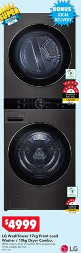 Lg - Washtower 17kg Front Load Washer/10kg Dryer Combo offers at $4999 in Harvey Norman