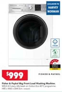 Fisher & Paykel - 8kg Front Load Washing Machine offers at $999 in Harvey Norman