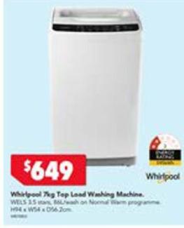 Whirlpool - 7kg Top Load Washing Machine offers at $649 in Harvey Norman