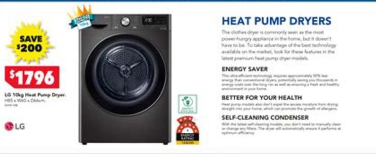 Lg - 10kg Heat Pump Dryer offers at $1796 in Harvey Norman