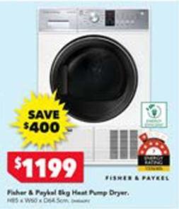 Fisher & Paykel - 8kg Heat Pump Dryer offers at $1199 in Harvey Norman