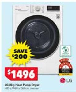 Lg - 8kg Heat Pump Dryer offers at $1496 in Harvey Norman