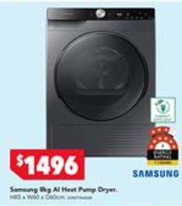 Samsung - 8kg Al Heat Pump Dryer offers at $1496 in Harvey Norman
