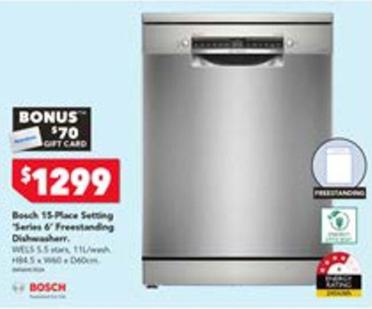 Bosch - 60cm Series 6 15 Place Setting Freestanding Dishwasher With Home Connect offers at $1299 in Harvey Norman