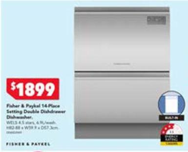 Fisher & Paykel - 14 Place Setting Double Dishdrawer Dishwasher offers at $1899 in Harvey Norman