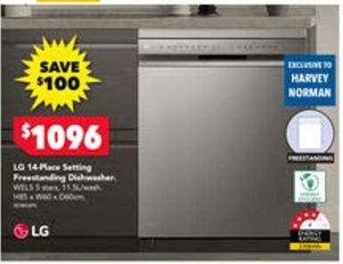 Lg - 14-place Setting Freestanding Dishwasher offers at $1096 in Harvey Norman