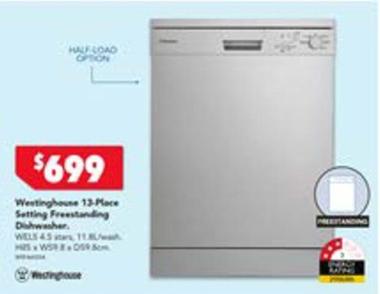 Westinghouse - 13-place Setting Freestanding Dishwasher offers at $699 in Harvey Norman
