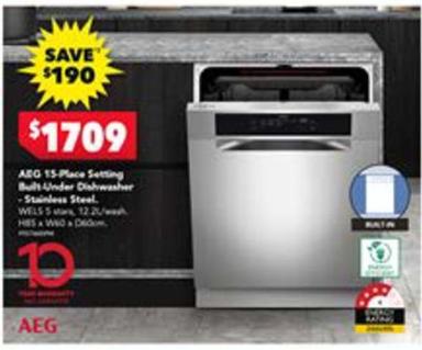 Aeg - 15-place Setting Built-under Dishwasher -stainless Steel offers at $1709 in Harvey Norman