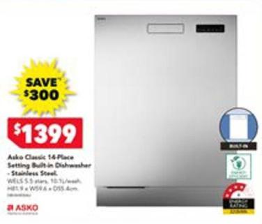Asko - Classic 14-place Setting Built-in Dishwasher -stainless Steel offers at $1399 in Harvey Norman