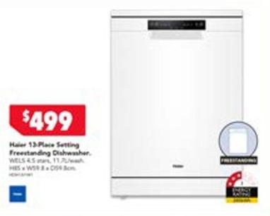 Haier - 13 Place Setting Freestanding Dishwasher offers at $499 in Harvey Norman