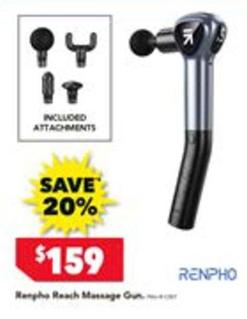 Renpho Reach Massage Gun offers at $159 in Harvey Norman
