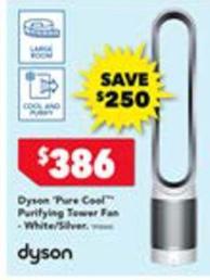 Dyson - Pure Cool Tower Fan - White/silver offers at $386 in Harvey Norman