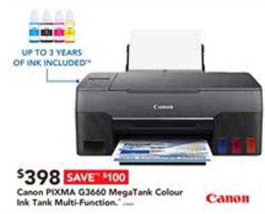 Canon - Pixma G3660 Megatank Colour Ink Tank Multi-function offers at $398 in Harvey Norman