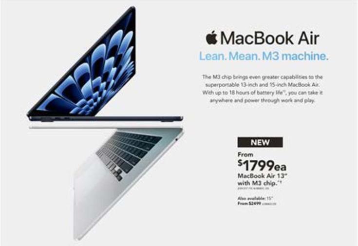 Apple - Macbook Air 13-inch M3/8gb/256gb Ssd Laptop - Midnight (2024) offers at $1799 in Harvey Norman