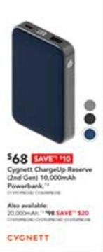 Cygnett - Chargeup Reserve 2nd Generation 10,000 Mah Power Bank - Blue offers at $68 in Harvey Norman