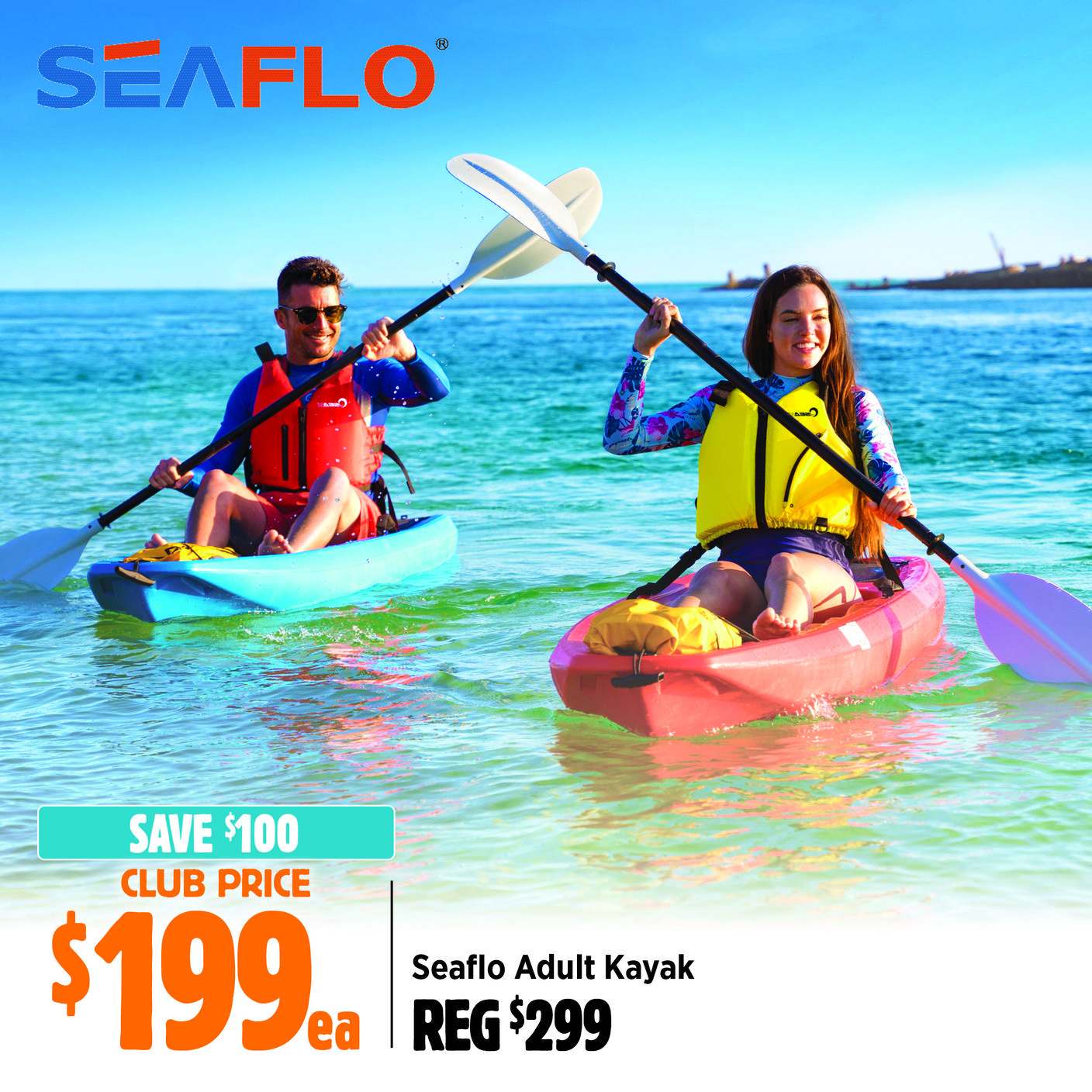 Seaflo Adult Kayak offers at $199 in Anaconda