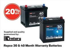 Century - Repco 30 & 40 Month Warranty Batteries offers in Repco