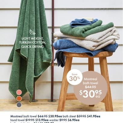 Montreal Bath Towel offers at $30.95 in Pillow Talk