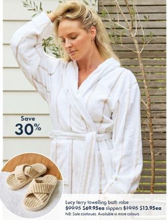 Lucy Terry Towelling Bath Robe offers at $69.95 in Pillow Talk
