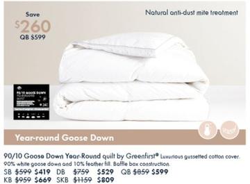 90/10 Goose Down Year-round Quilt By Greenfirst offers at $599 in Pillow Talk