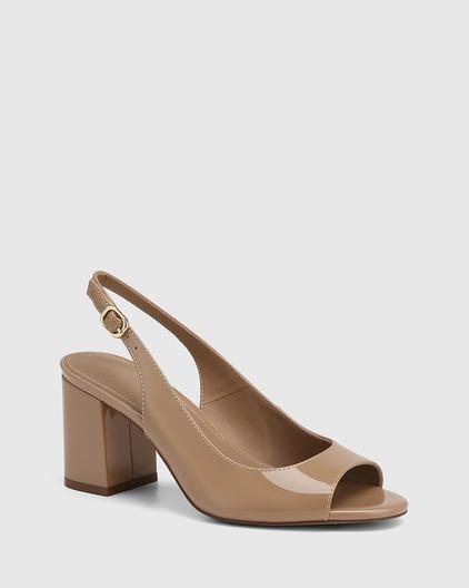 Olivya Hazelnut Patent Leather Block Heel Sandal offers at $149 in Wittner