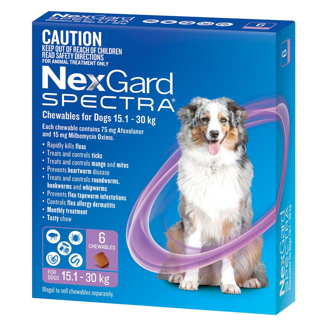 NexGard Spectra Chewables For Large Dogs Purple 15.1-30kg 6 Pack offers at $90.24 in Budget Pet Products
