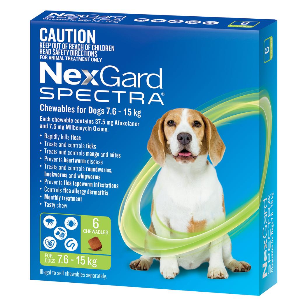 NexGard Spectra Chewables For Medium Dogs Green 7.6-15kg 6 Pack offers at $88.34 in Budget Pet Products