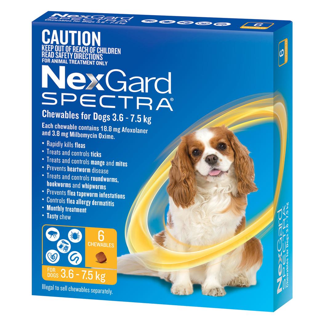 NexGard Spectra Chewables For Small Dogs Yellow 3.6 -7.5kg 6 Pack offers at $85.49 in Budget Pet Products