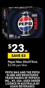 Pepsi - Max 30x375ml offers at $23 in Ritchies