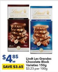 Lindt - Les Grandes Chocolate Block Varieties 150g offers at $4.85 in Ritchies