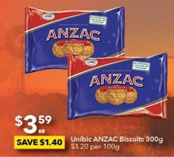 Unibic - Anzac Biscuits 300g offers at $3.59 in Ritchies