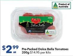 Pre-packed Dolce Bella Tomatoes Ea 200g offers at $2.99 in Ritchies