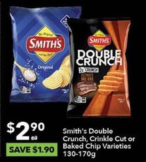 Smith's - Double Crunch, Crinkle Cut Or Baked Chip Varieties 130-170g offers at $2.9 in Ritchies