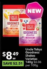 Uncle Tobys - Goodness Shakes Varieties 140g offers at $8.49 in Ritchies