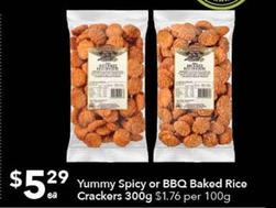 Yummy Spicy Or Bbq Baked Rice Crackers 300g offers at $5.29 in Ritchies