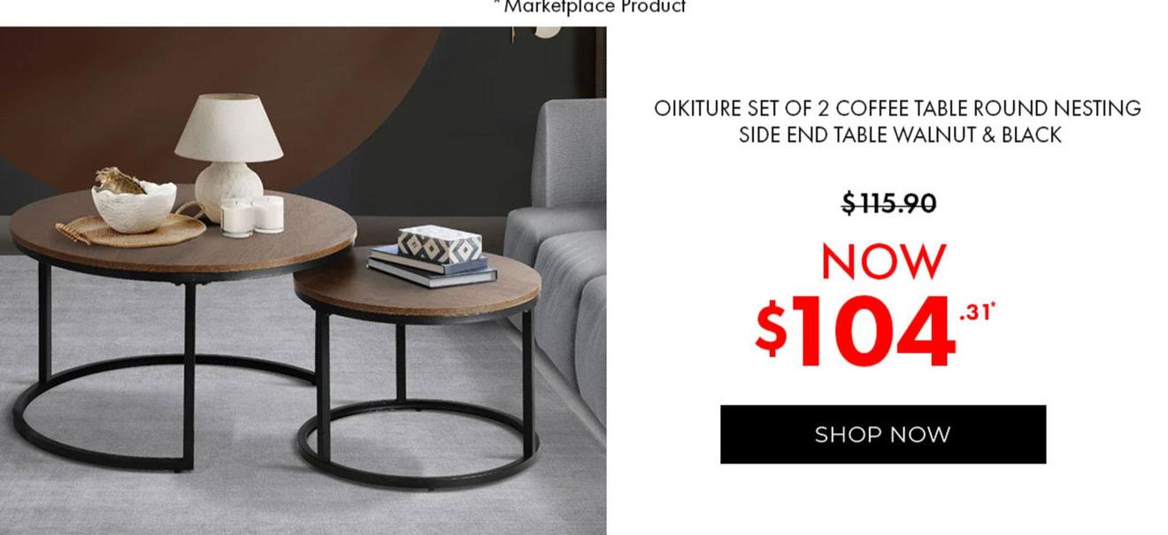 Oikiture - Set Of 2 Coffee Table Round Nesting Side End Table Walnut & Black offers at $104.31 in Crossroads