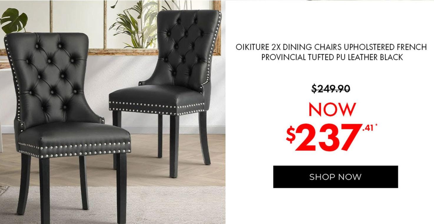 Oikiture - 2x Dining Chairs Upholstered French Provincial Tufted Pu Leather Black offers at $237.4 in Crossroads