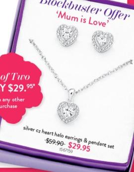Silver Cz Heart Halo Earrings & Pendant Set offers at $29.95 in Goldmark