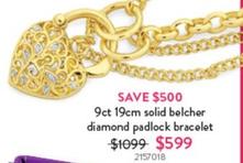 9ct 19cm Solid Belcher Diamond Padlock Bracelet offers at $599 in Goldmark