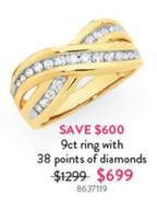 9ct Ring With 38 Points Of Diamonds offers at $699 in Goldmark