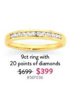 9ct Ring With 20 Points Of Diamonds offers at $399 in Goldmark