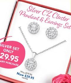 Silver Cz Cluster Pendant & Earrings Set offers at $29.95 in Prouds