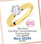 18ct Gold Certified I Carat Diamond Solitaire Ring offers at $5299 in Prouds