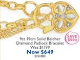 9ct 19cm Solid Belcher Diamond Padlock Bracelet offers at $649 in Prouds